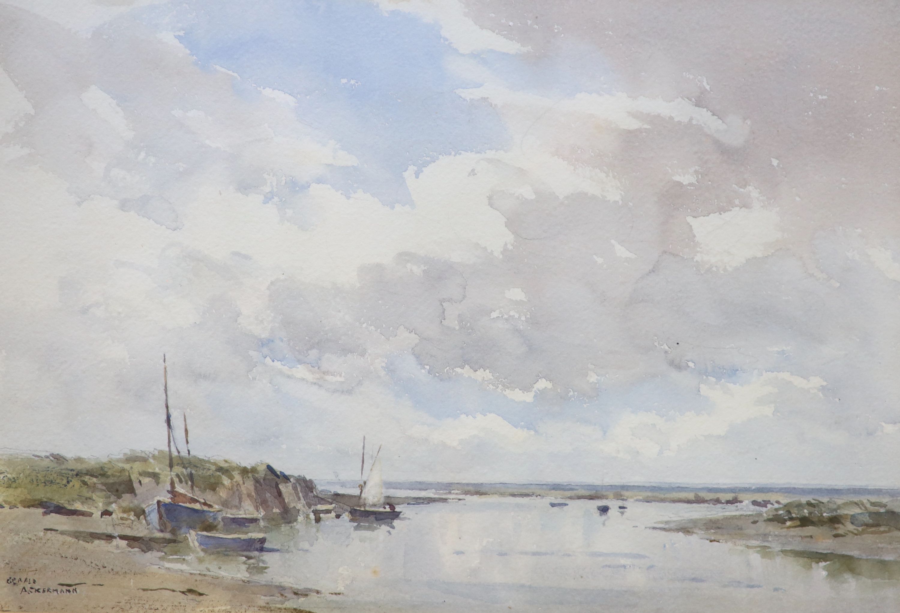 Gerald Ackermann (1876-1960), estuary scene, signed, watercolour